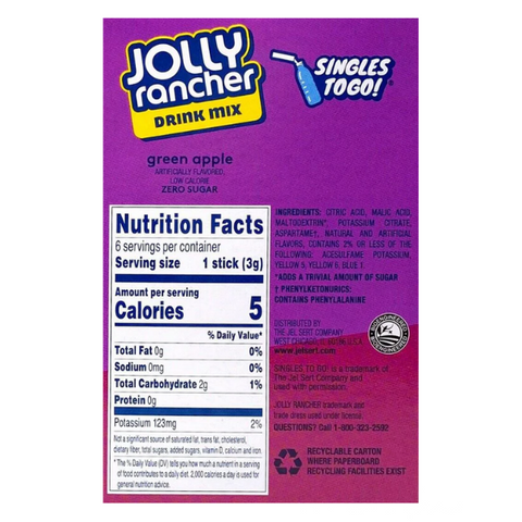 Jolly Rancher Zero Sugar Singles-to-Go - 6 sticks / Green Apple