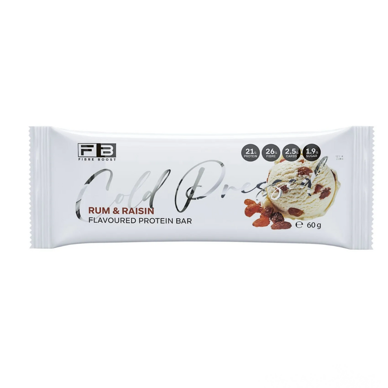 FIBRE BOOST Rum and Raisin 60g Cold Pressed Protein Bar -
