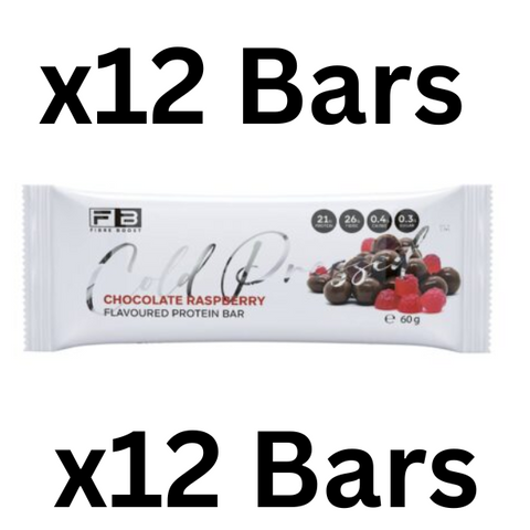 FIBRE BOOST Choc Raspberry x 12 BOX BUNDLE Cold Pressed Protein Bar -