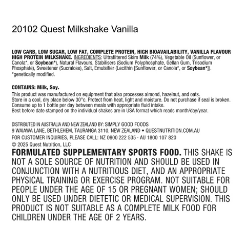 Quest Nutrition Vanilla Protein Shake, 45g Protein 414ml