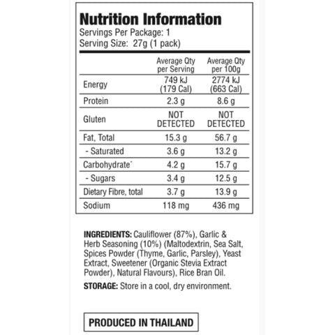 Keto Crispy Cauli Bites 27g (Garlic & Herbs)