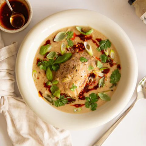 Brothy Coconut Poached Chicken