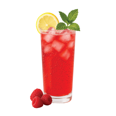 Iced raspberry drink made with zero sugar raspberry syrup