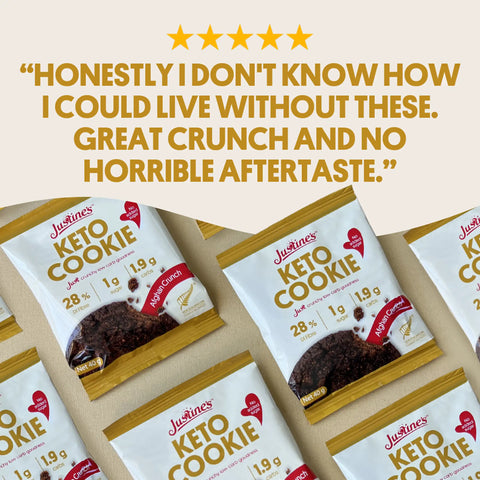 Justine's Keto Afghan Crunch Cookie 40g, close-up