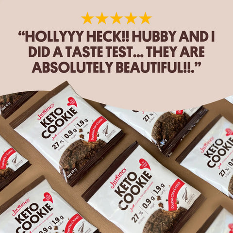 Justine's Keto Double Choc Crunch Cookie 40g, close-up