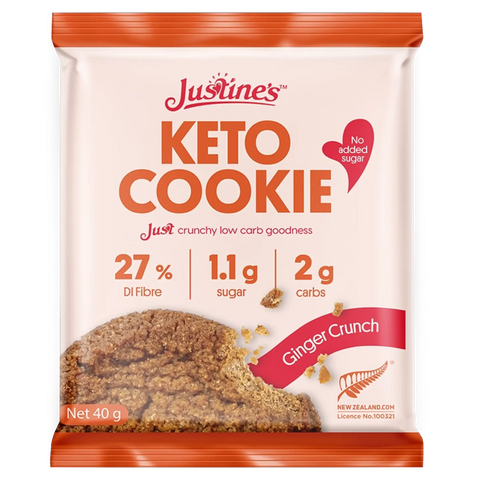 Justine's Keto Ginger Crunch Cookie 40g, front of pack