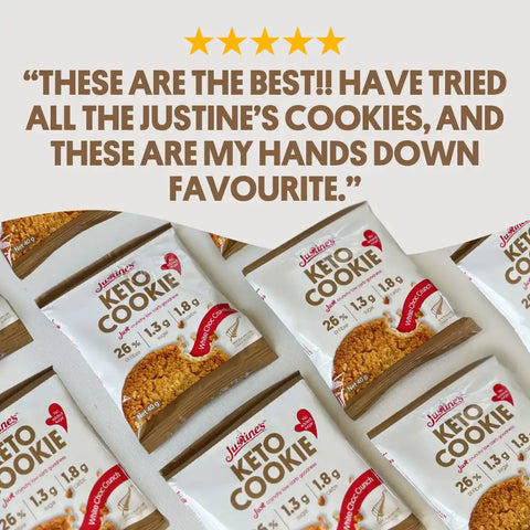 Justine's Keto White Choc Crunch Cookie 40g, close-up
