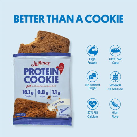 Justine's Choc Chip Protein Cookie 60g, lifestyle shot