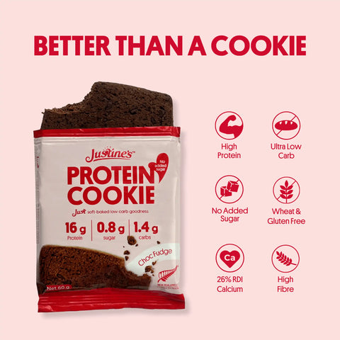 Justine's Choc Fudge Protein Cookie 60g, lifestyle shot