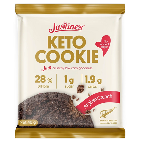 Justine's Keto Afghan Crunch Cookie 40g, front of pack