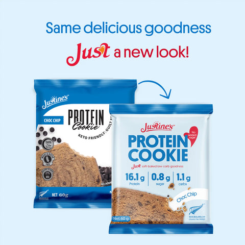 Justine's Choc Chip Protein Cookie 60g, new look