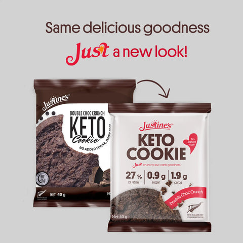 Justine's Keto Double Choc Crunch Cookie 40g, new look