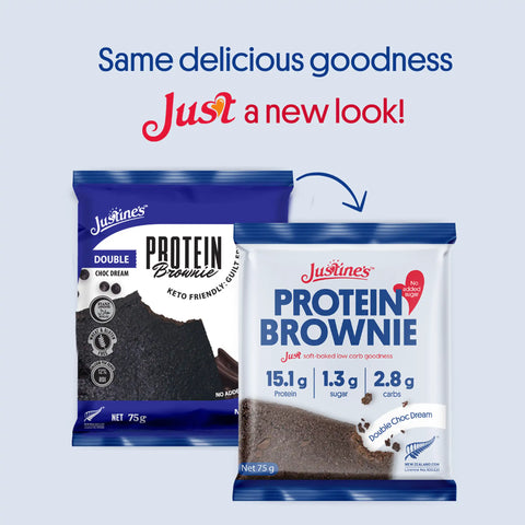 Justine's Double Choc Dream Protein Brownie 75g, new look