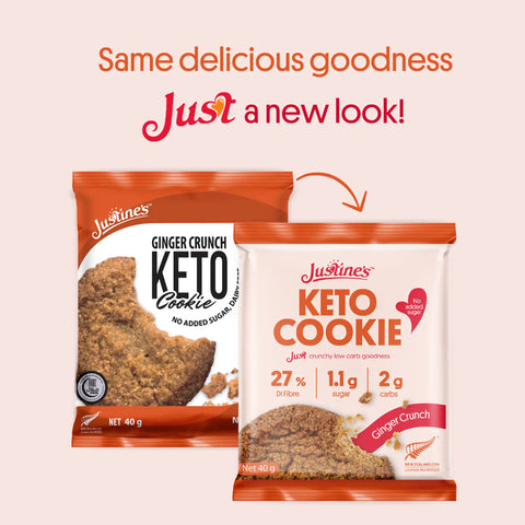 Justine's Keto Ginger Crunch Cookie 40g, new look