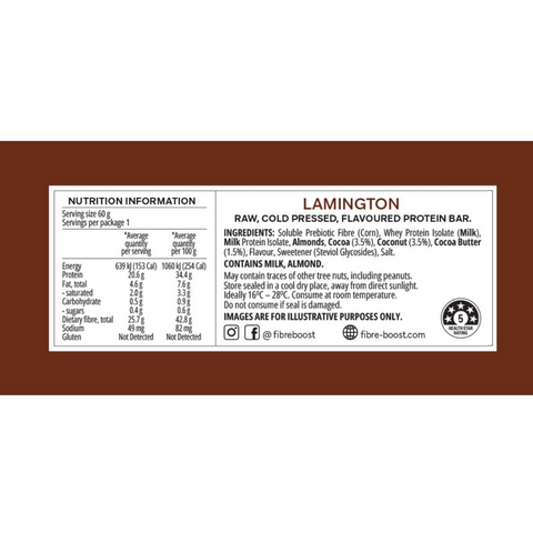 FIBRE BOOST Lamington - 60g Cold Pressed Protein Bar -