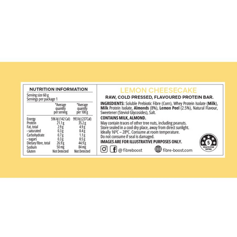 FIBRE BOOST Lemon Cheesecake 60g Cold Pressed Protein Bar -