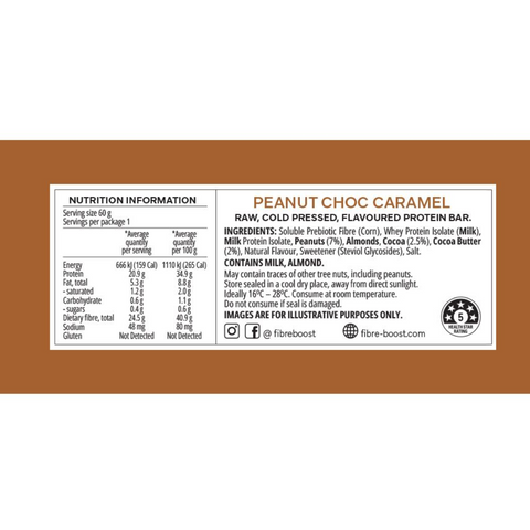 FIBRE BOOST Peanut Choc Caramel Flavour 60g Cold Pressed Protein Bar -