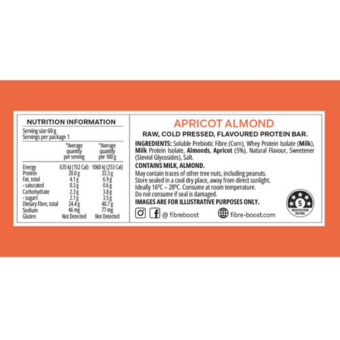 FIBRE BOOST Apricot Almond 60g Cold Pressed Protein Bar -