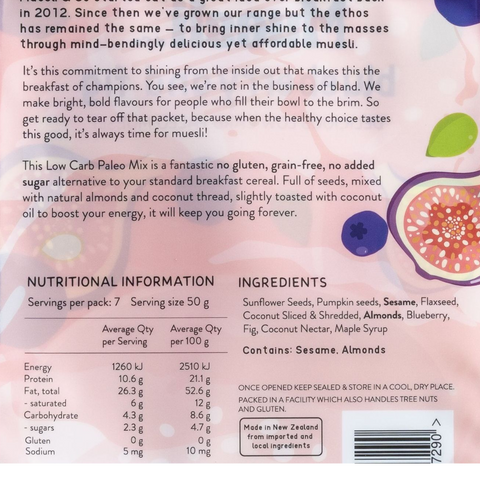 Low Carb Paleo Blueberry and Fig Muesli 350g