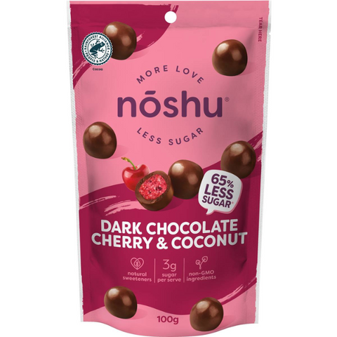 Noshu dark chocolate cherry & coconut bites 100g