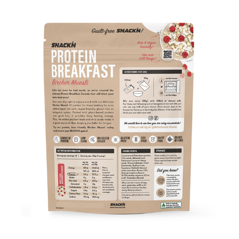 Protein Breakfast Bircher Muesli White Choc Raspberry Flavour - 450g
