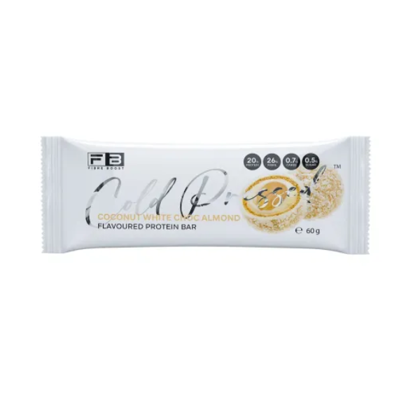FIBRE BOOST Coconut White Choc Almond Flavour 60g Cold Pressed Protein Bar -