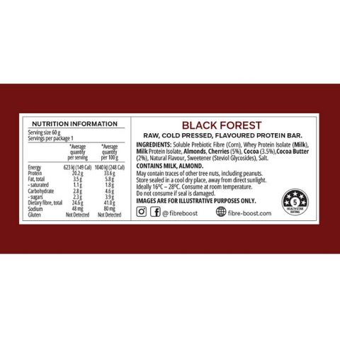 FIBRE BOOST Cold Pressed Protein Bar - Black Forest 60g