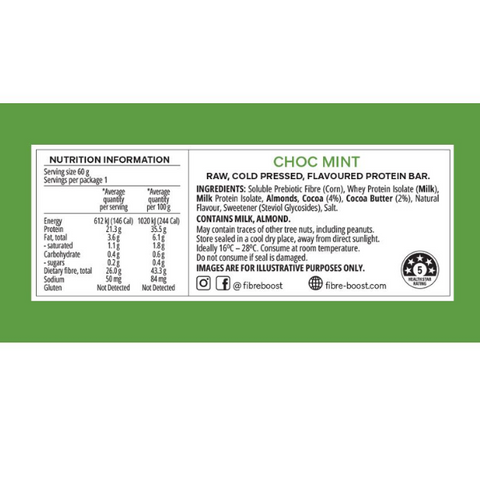 FIBRE BOOST Cold Pressed Protein Bar - Choc Mint 60g