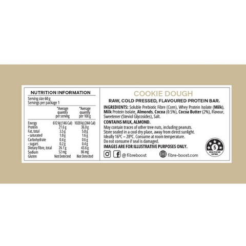 FIBRE BOOST Cold Pressed Protein Bar - Cookie Dough 60g