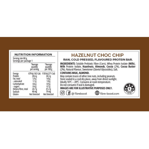 FIBRE BOOST Cold Pressed Protein Bar - Hazelnut Choc Chip 60g
