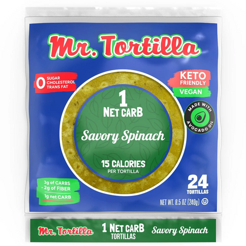 1 NET CARB, 15 CALORIE TORTILLAS - 24 COUNT SAVOURY SPINACH