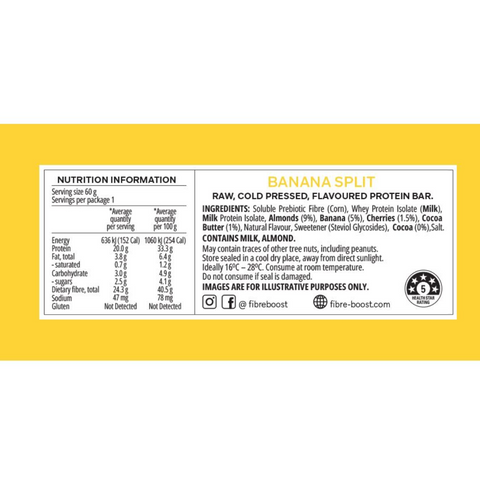 FIBRE BOOST Banana Split Flavour 60g Cold Pressed Protein Bar -