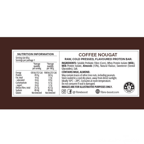 FIBRE BOOST Coffee Nougat 60g Cold Pressed Protein Bar -