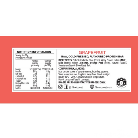 FIBRE BOOST Grapefruit 60g Cold Pressed Protein Bar -