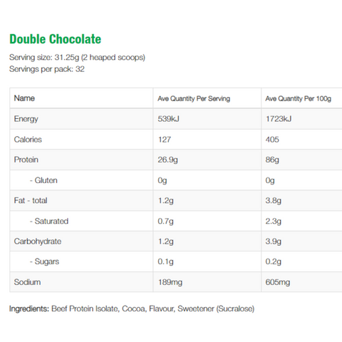 Beef Protein Powder 1kg Double Chocoalte