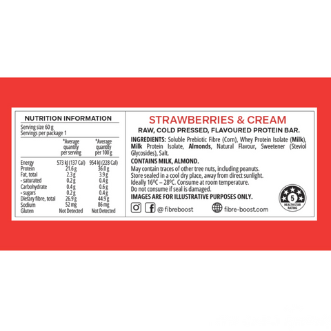 FIBRE BOOST Strawberries & Cream 60g Cold Pressed Protein Bar