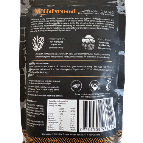 Cinnamon Cacao with Cordyceps and Lion's Mane 100g