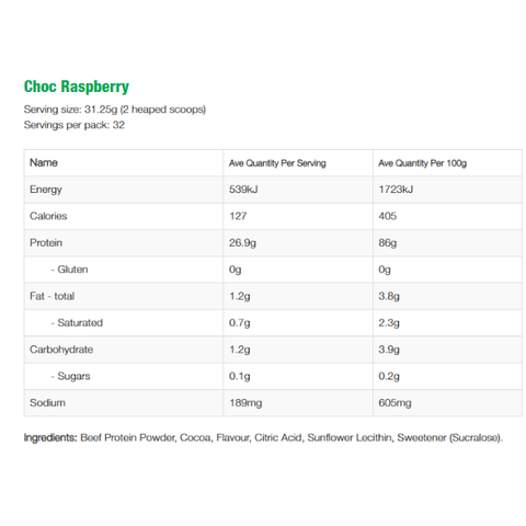 Sample- BEEF protein- CHOC RASPBERRY