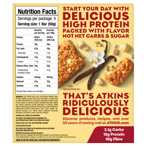 Soft Baked Vanilla Macadamia Nut Bars Box  4 bars x 50 grams