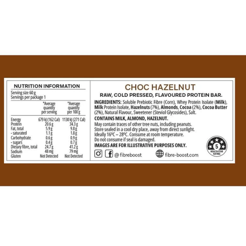 FIBRE BOOST Choc Hazelnut 60g Cold Pressed Protein Bar -