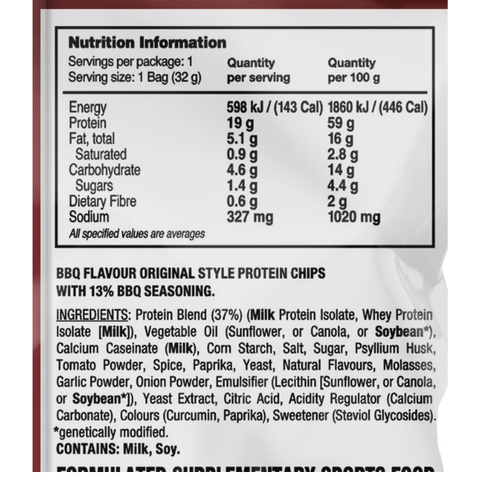 BBQ Flavour Tortilla Style Protein Chips 32g x BOX OF 8