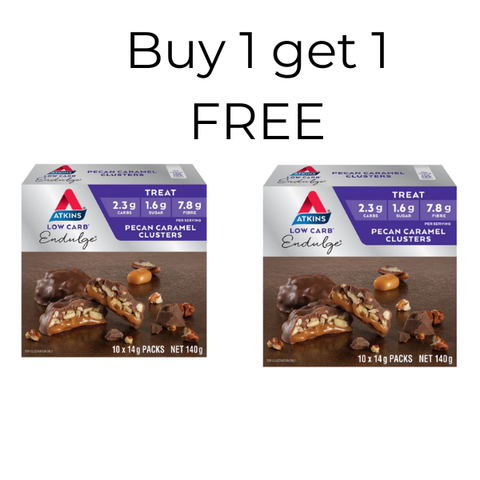 BUY 1 GET 1 FREE Pecan Caramel Clusters 10 x 14g packs 140g