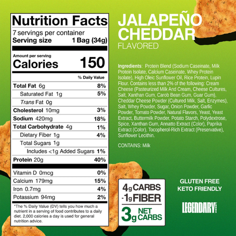 LEGENDARY FOODS Jalapeño Cheddar Popped Protein Chips