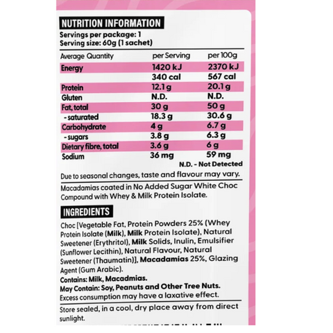 White Choc Macadamias(60g) NEW FORMULA