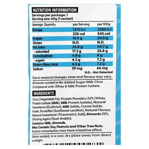 Protein Milk Chocolate Coated Almonds New Formula 60g
