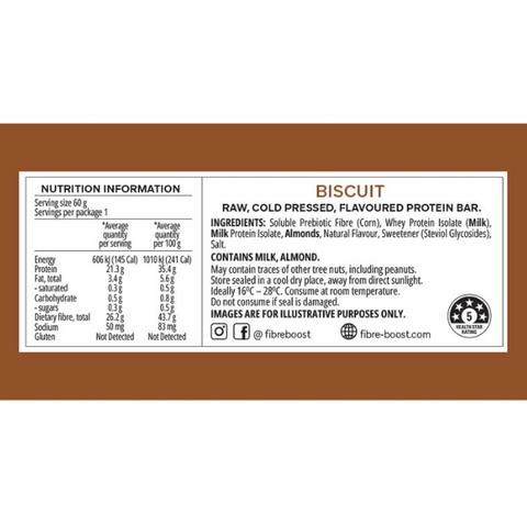 FIBRE BOOST BISCUIT 60g x 12 BOX BUNDLE Cold Pressed Protein Bar -
