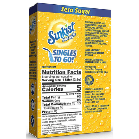 Zero Sugar Singles-to-Go - 6 sticks / Pineapple