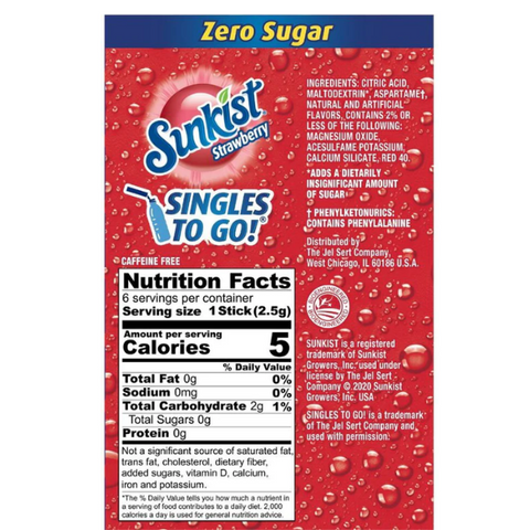 Zero Sugar Singles-to-Go - 6 sticks / Strawberry