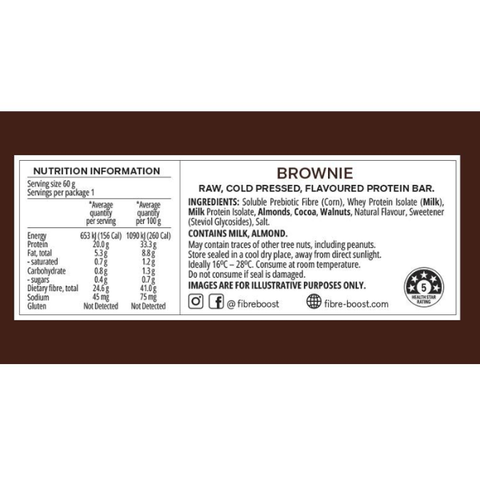 FIBRE BOOST BROWNIE 60g x 12 BOX BUNDLE Cold Pressed Protein Bar -