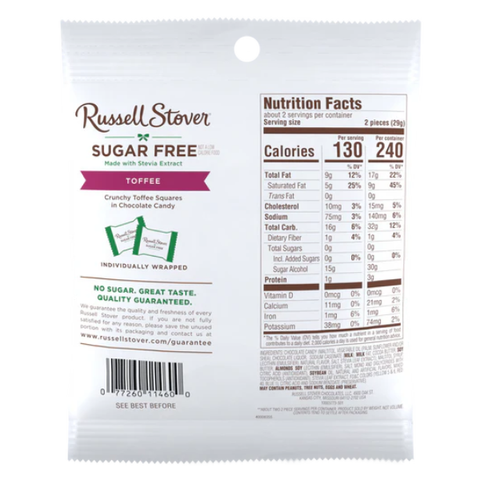 Russell Stover Sugar Free Peg Bag Candy - TOFFEE 56g